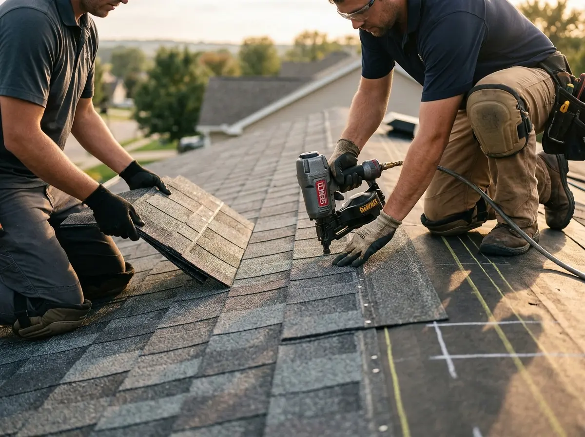 Professional roofer working on a residential roof in Carrollwood